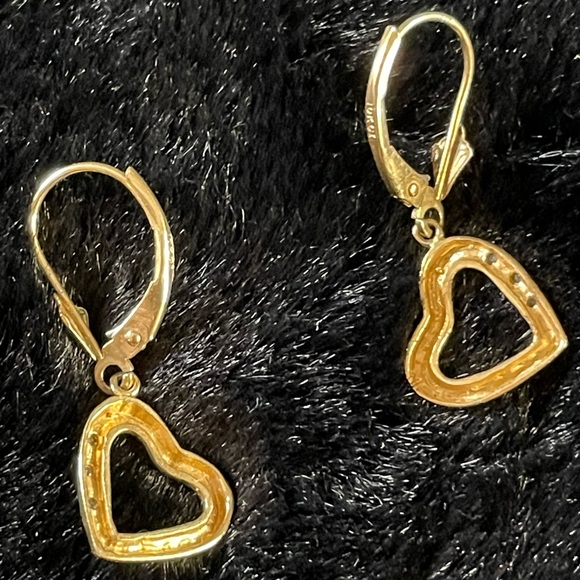 🔥Vintage 10K CI Diamond Heart Danglers - Picture 2 of 9